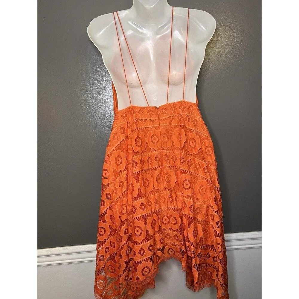Free People Dress Womens 4 Orange Lace Halter Fit & Flare Short Boho Sundress